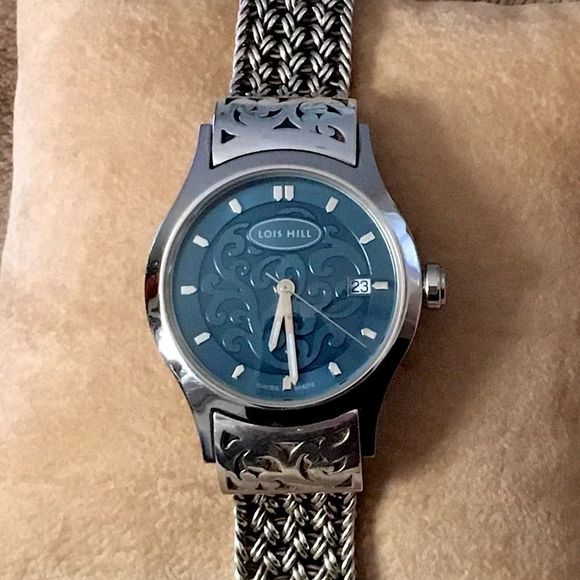 LOIS HILL Watch Sterling Silver Thai Weave Bracelet Blue Face Watch - Picture 10 of 13